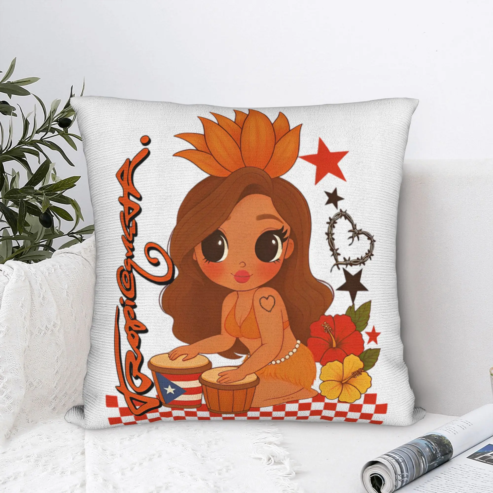 Karol G Tropicoqueta Album Pillowcase Printing Polyester Cushion Cover Decor  Pillow Case Cover Sofa Square 40X40cm