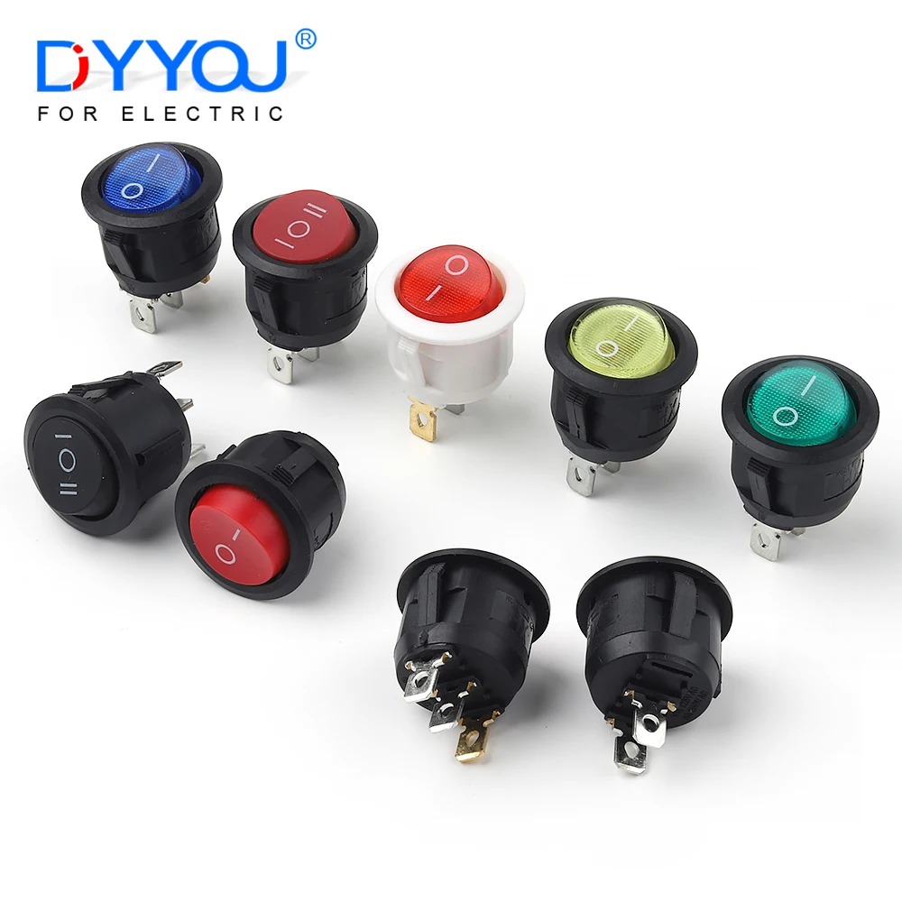 5/10PCS 23MM Diameter 2/3 Pin 2/3 Position Mini Round Rocker Switch KCD1 With Light 6A/250VAC 10A/125VAC Push Button Switches