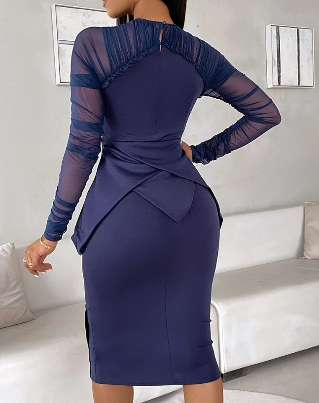 Elegant Evening Party Dresses for Women Sexy Mesh Sleeve Peplum Irregular Dress 2023 Autumn Winter Spring New Fashion Casual