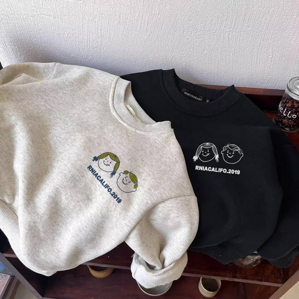 

Детский свитшот для мальчиков UNITIM, новый зимний флисовый пуловер с мультяшным принтом для маленьких девочек, детский свитшот с круглым вырезом для мальчиков