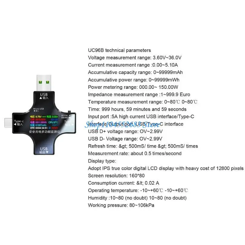 Y6GD Tester USB Power Meter 2 in 1 Multimetro digitale 3.6-36V 0-5.10A Tensione e Tester corrente, Type-C Voltmetro