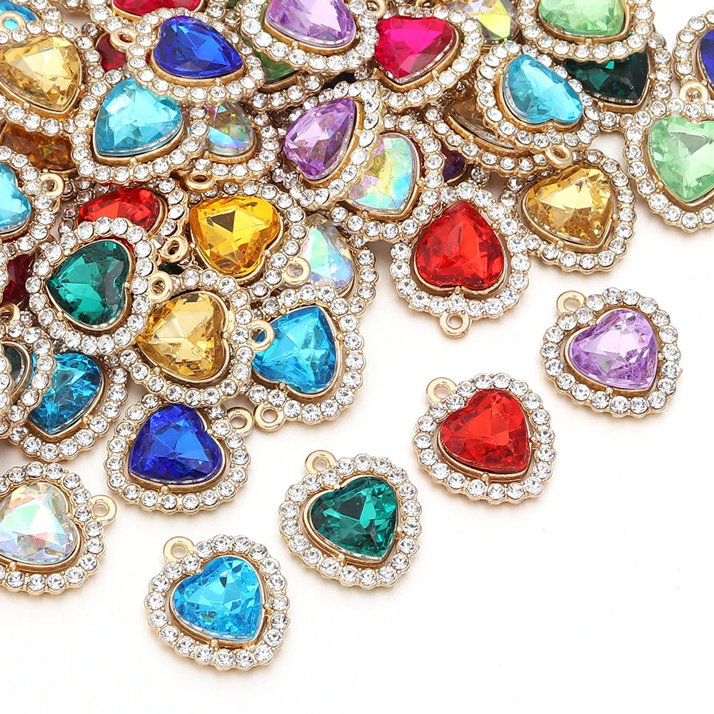 10Pcs Multicolor Crystal Love Heart Charms For Women Girls Jewelry Making DIY Sweet Romantic Love Heart Pendant Necklace Crafts view 6