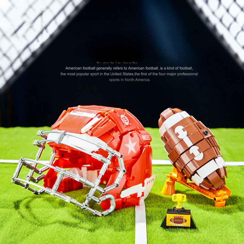 iDEA خوذة رياضية لكرة القدم الأمريكية بنة الرجبي مجموعات نموذج البناء مجموعات الطوب ألعاب تعليمية للأطفال الهدايا