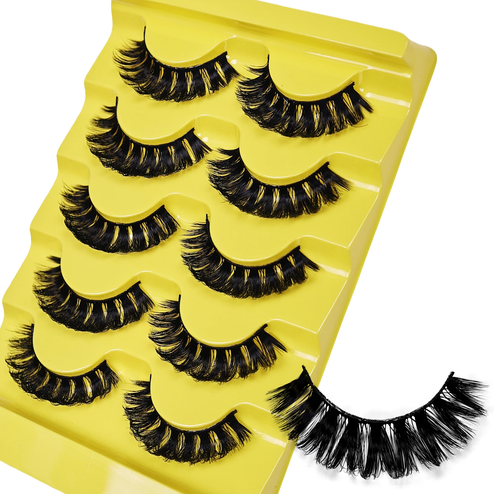 5 Pairs DD Curl Russian Strip False Eyelashes Fluffy Volume Dramatic Messy Fake Lashes for Instant Eye Makeup Transformation