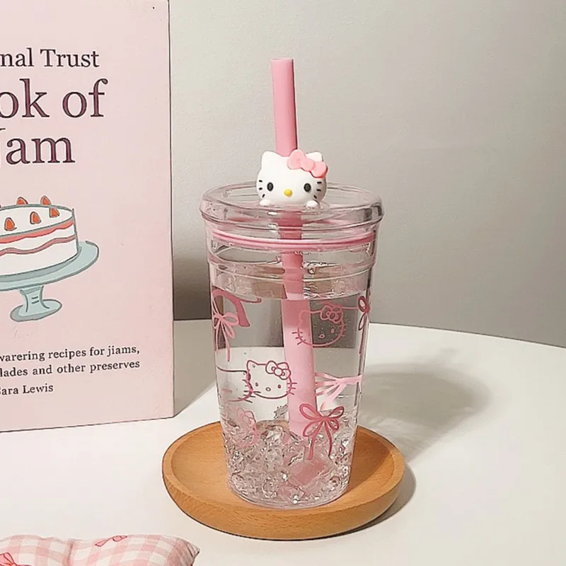 Sanrio Hello Kitty Cute Student Water Cup Office Girls Large Capacity Portable High Temperature Resistant Transparent Water Cup