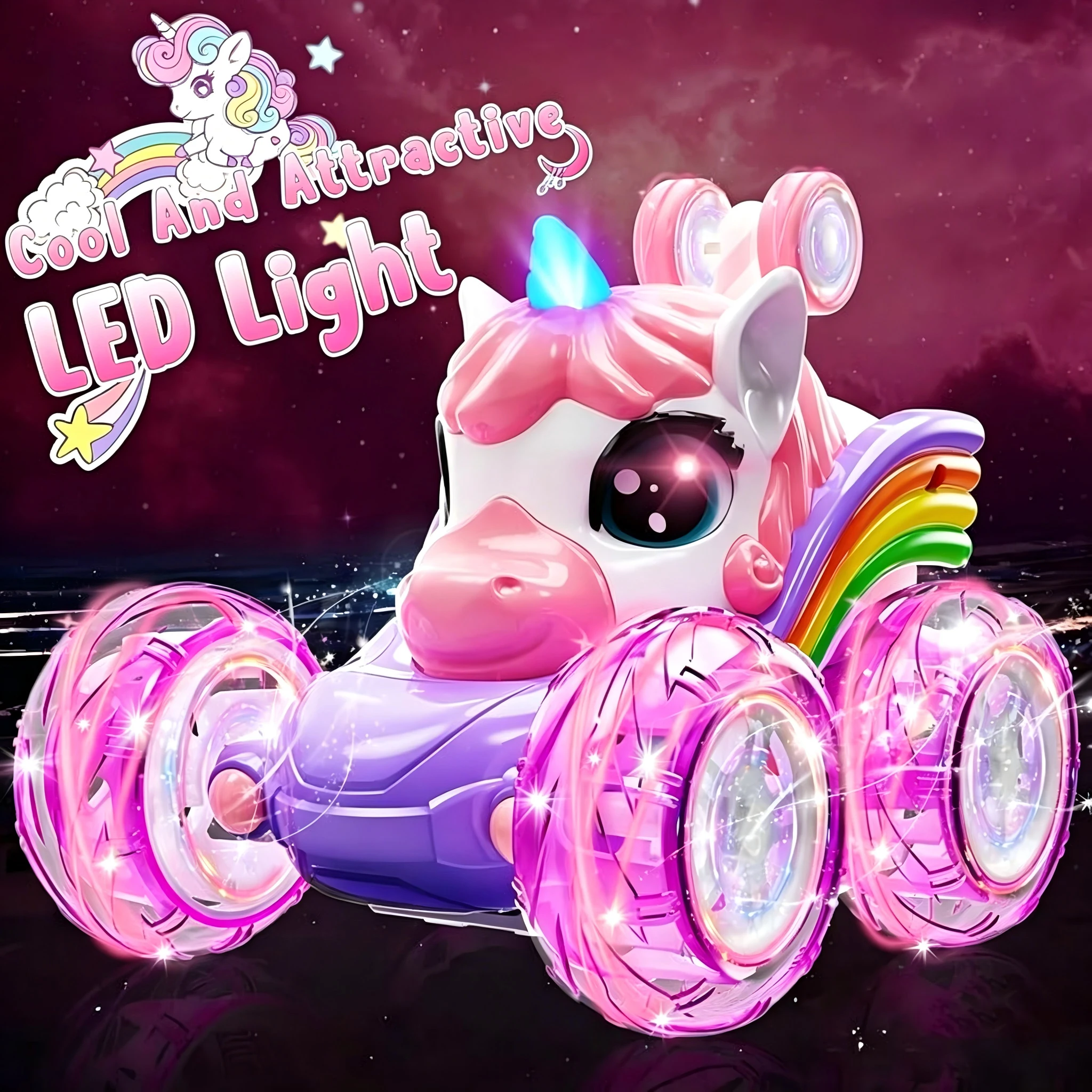 Unicorn Remote Control Car 360-Degree Rolling with 2.4G Frequency And LED Lights for Kids And Children's Gifts