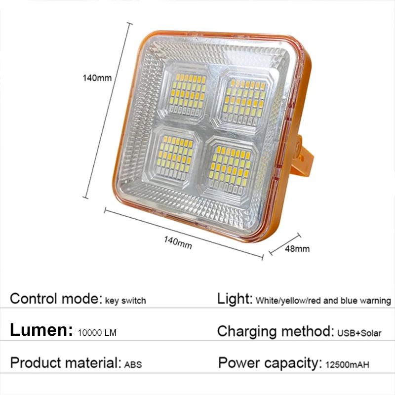 New Rechargeable Solar Flood Light Outdoor Portable LED Reflector Spotlight Rechargeable Projector Floodlight Construction Lamp