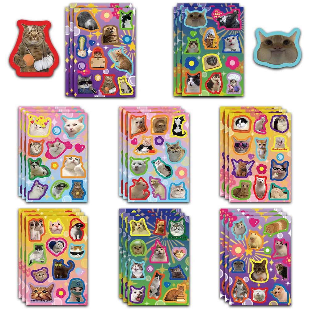 8PCS Cartoon Cute Retro INS Style Cat/Dog Creative Graffiti Collage Scrapbook Phone Skateboard Guitar Water Bottle Waterproof