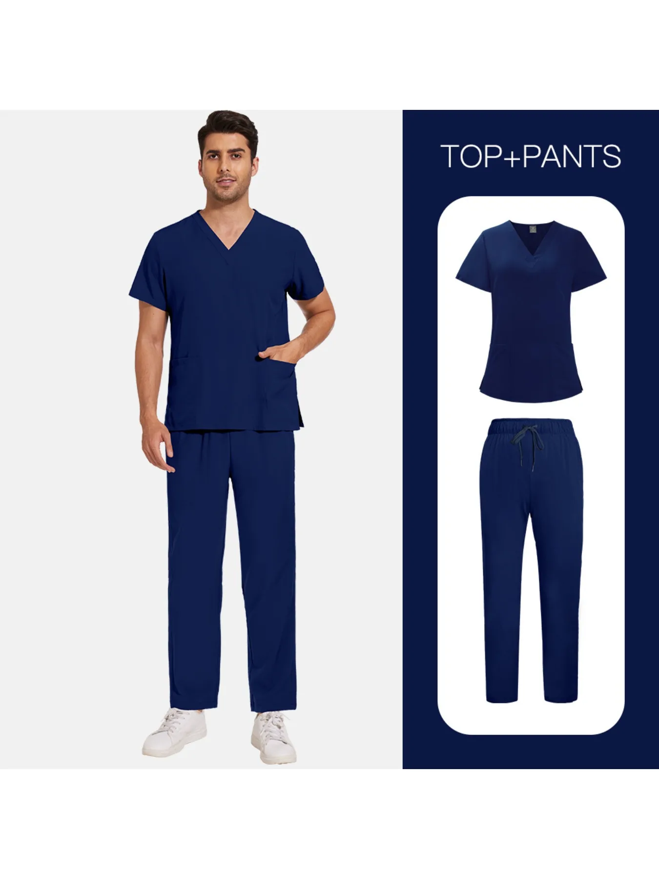 2 Piece Nurse Scrub Set V Neck Short Sleeve Multi Pockets Comfort Wear Resistant Uniform For Operating Room Daily Healthcare