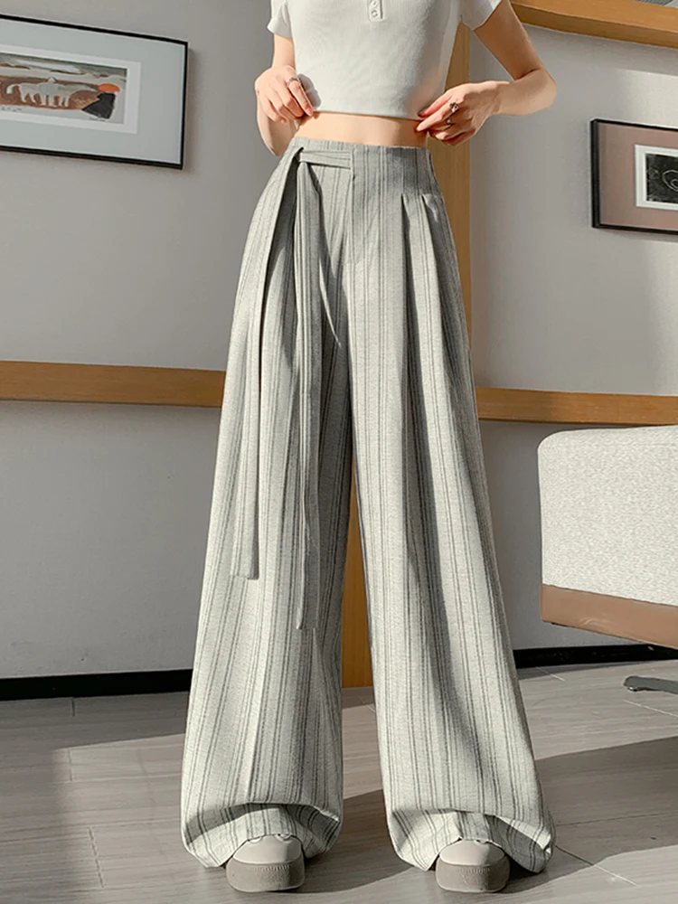 

Laid-ba Striped Wide Leg Pants Women's Spring 2026 High Waist Slimming Loose Casual Straight Floor-Length Suit Trousers
