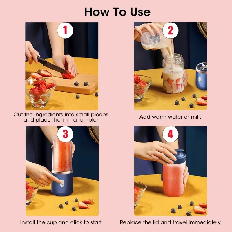 휴대용 과일 Juicer 전기 Juicer 블렌더 미니 Juicer 컵 충전식 주스 블렌더 가정용 과일 믹서 Juicer 병