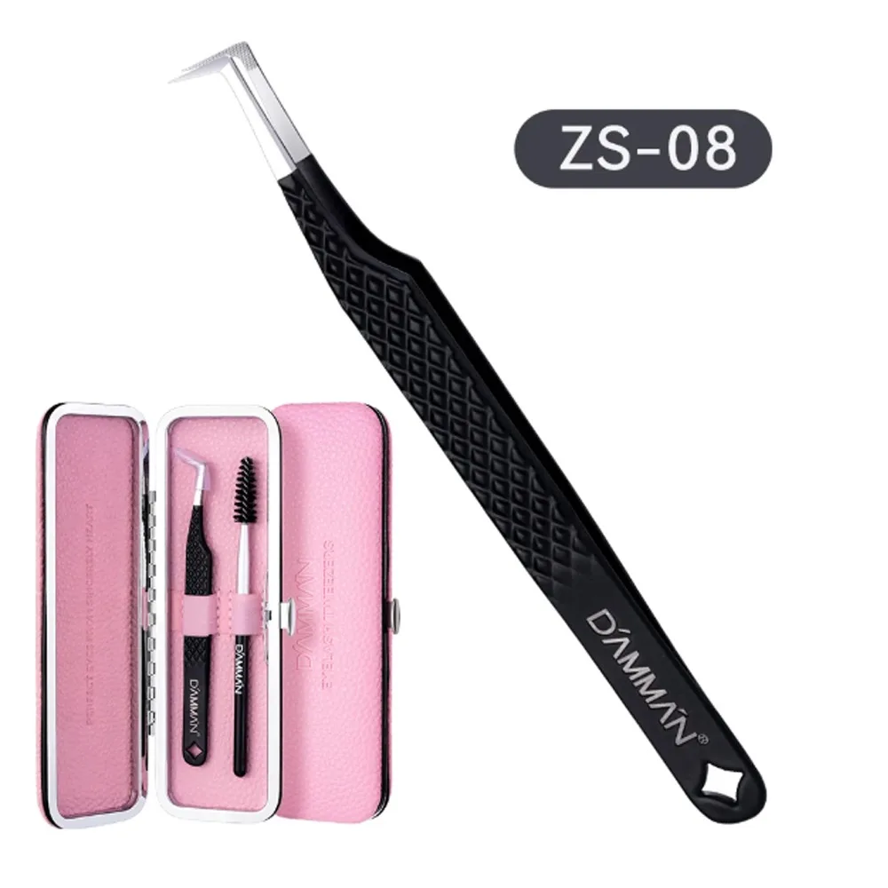 

Большой плоский пинцет для наращивания ресниц с противоскользящей сеткой и футляром, с фибровым наконечником, черный цвет