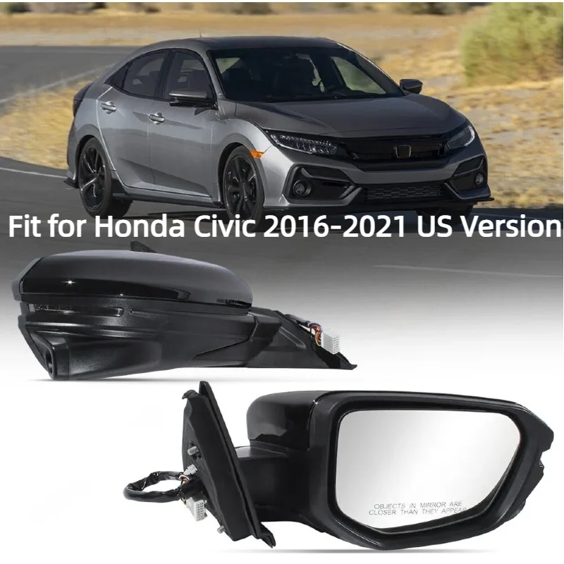 Rearview Mirror Assembly For Honda Civic 2016 2017-2021 US Version Black Manual Folding Turn Signal Side Mirror Car Accessories