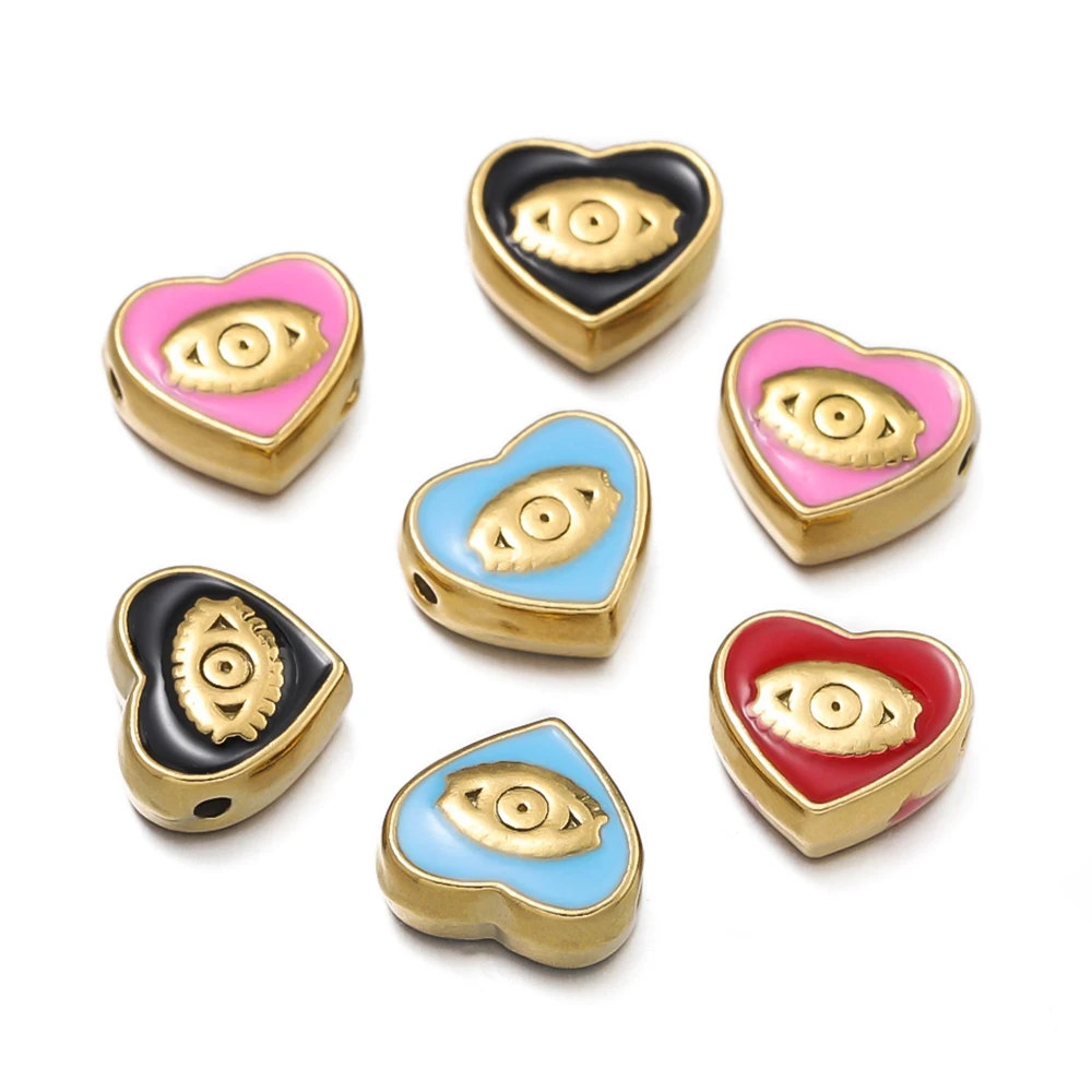 

2Pcs/Pack Stainless Steel Heart Shape Charms Spacer Beads with Eyes Image for DIY Jewelry Bracelet Necklace Making Accessories