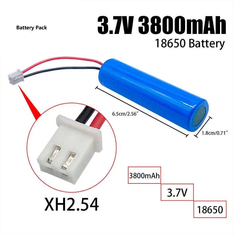 18650 Battery Pack 3.7V 3800mah Li-ion Rechargeable Battery Emergency Lighting Replacement Socket XH2.54 Cable Backup Battery