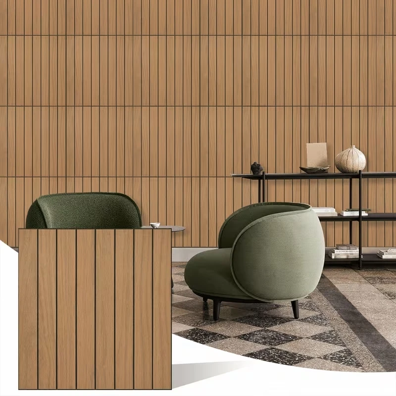 Faux Wood Grain Wall Panels Decorative 3D Slat Wall Tiles for Living Room Bedroom TV Wall Home Interior Decoration Renovation