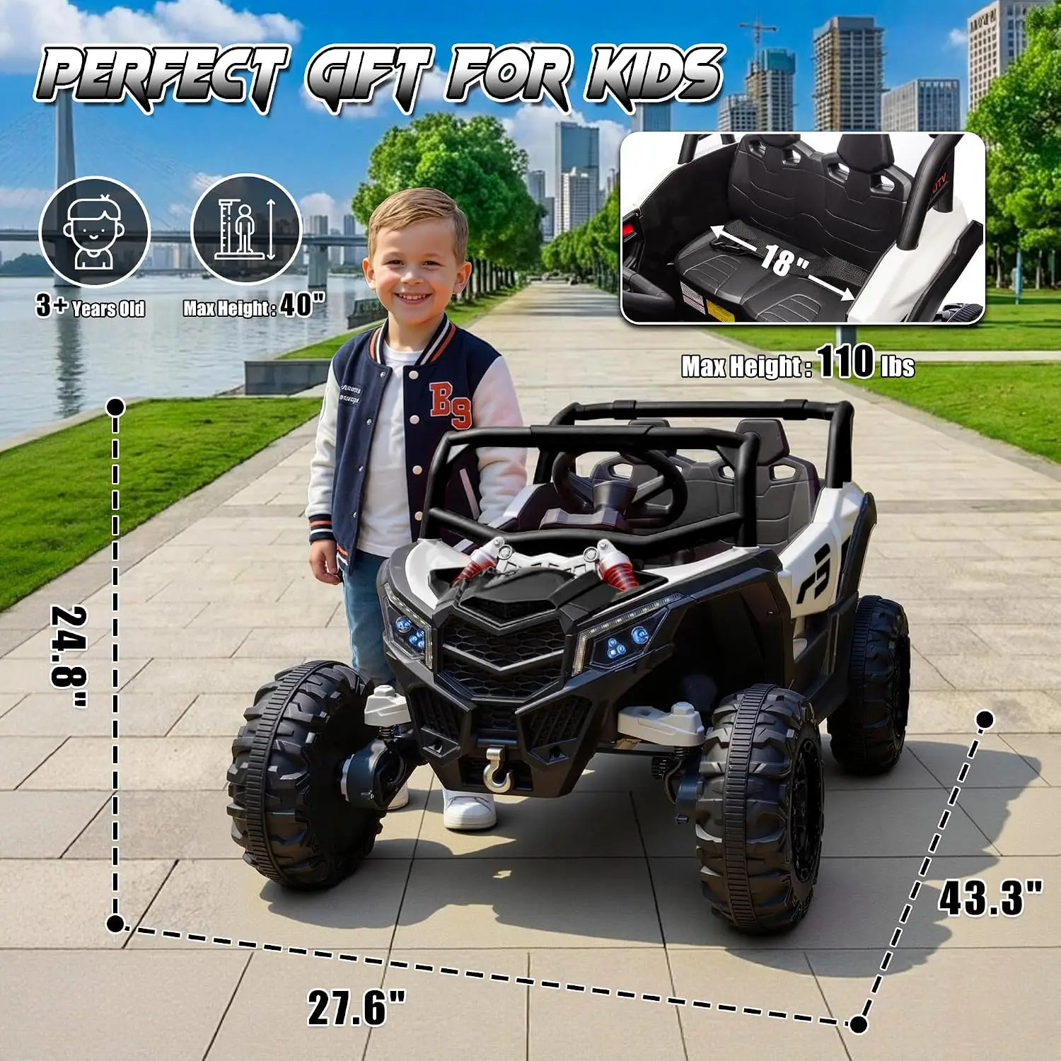 24V Ride On Car for Kids w/Remote, Battery Powered Off-Road UTV, 4x150W Motors, 4 Shock Absorbers, 4.5 Mph, Bluetooth