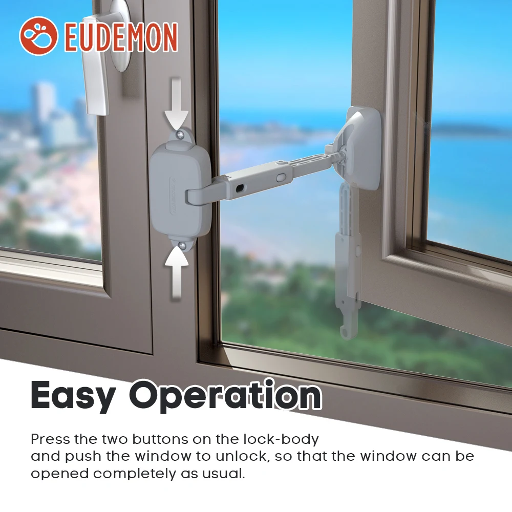 EUDEMON-limitador de bloqueo de ventana ajustable para niños, bloqueo de seguridad, prevención de caídas, 1 unidad