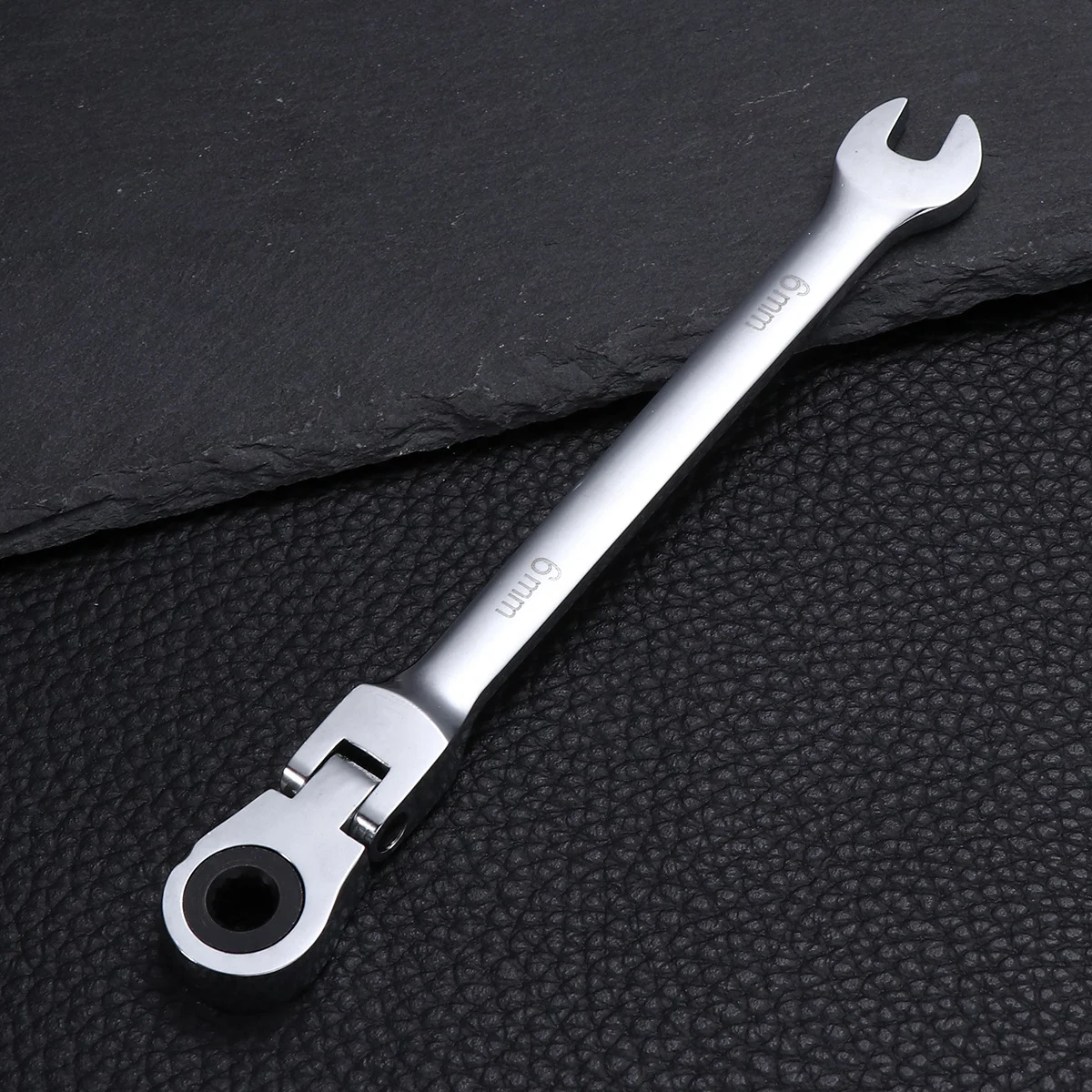 

6mm Dual Heads Ratchet 180 Degree Flexible Pivoting Head Adjustable Combination Dicephalous Wrench Spanner (Silver)