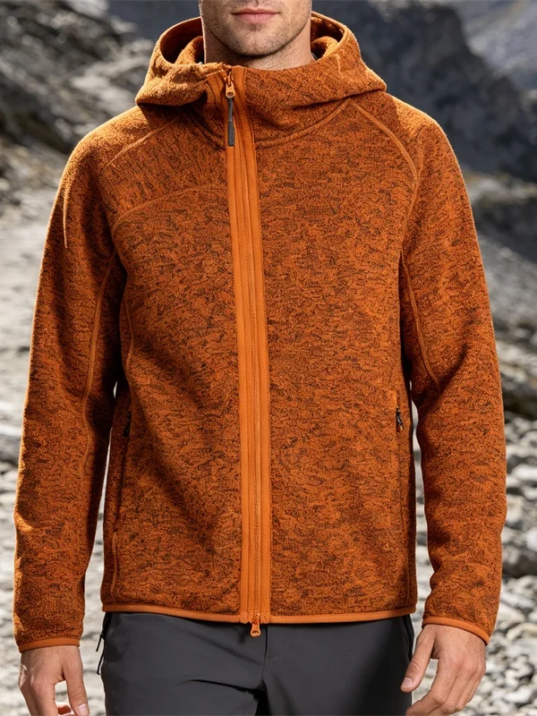 Outdoor Winter Men's Fleece Jacket with Hood Knitted Floral Pattern Warm Windproof Breathable Standard Fit Long Sleeve Polyester
