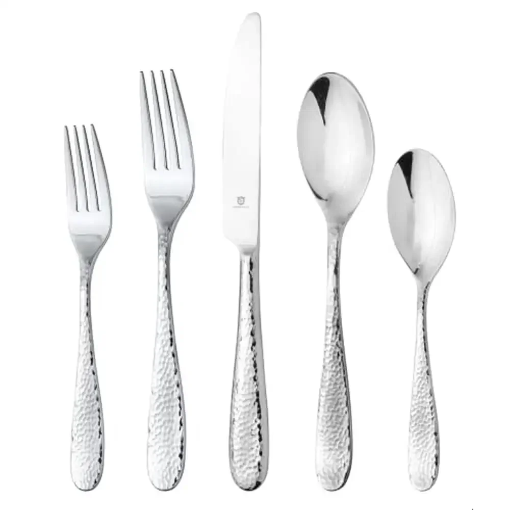 Modern Hammered 18/10 Stainless Steel Flatware Set Complete with Serving Utensils and Tea Strainers Elegant Dining Cutlery Kit