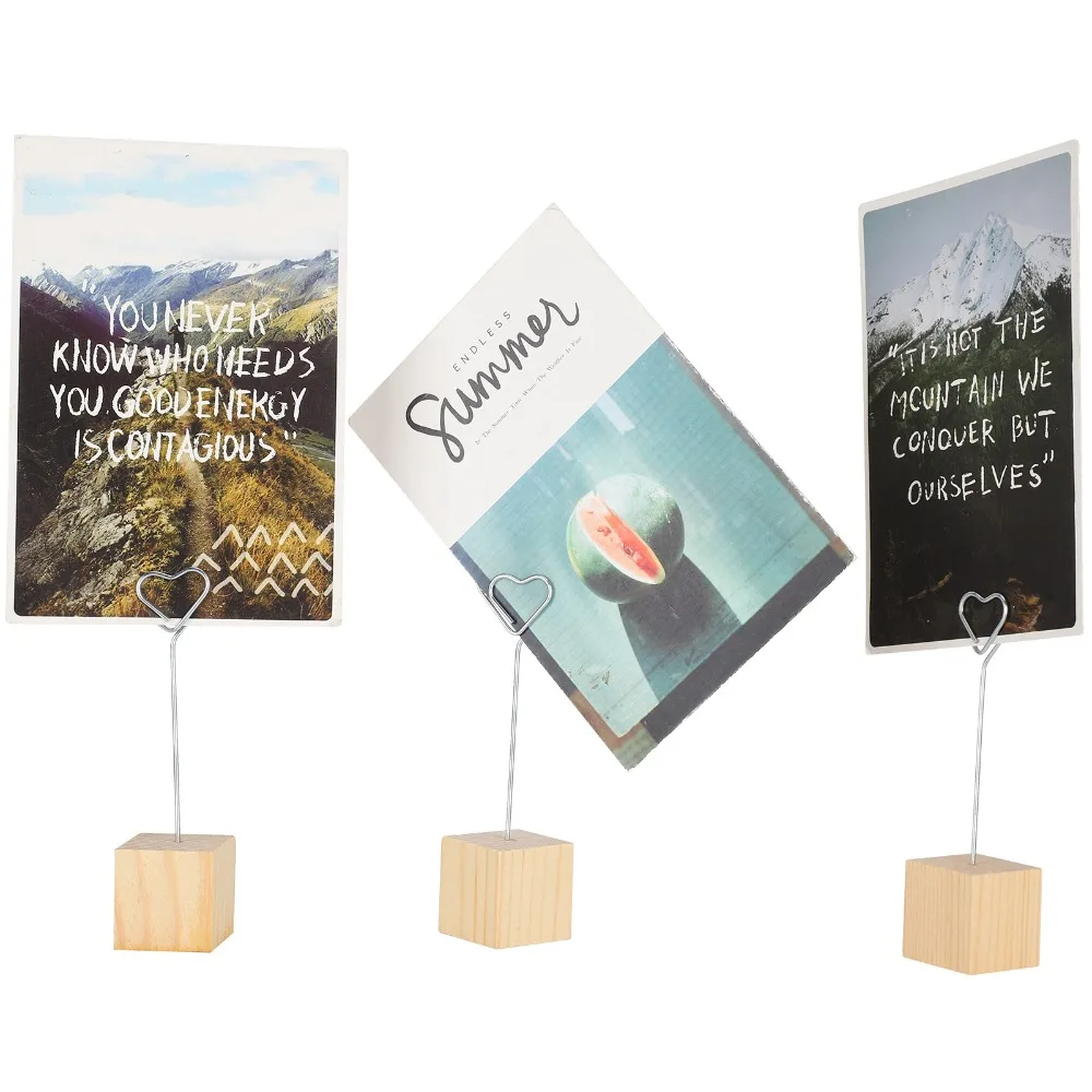 10Pcs Solid Wood Base Photo Holder Heart Shape Durable Clip Message Holder Clip 2.9cm Width 11.9cm Height Picture Clip Stand