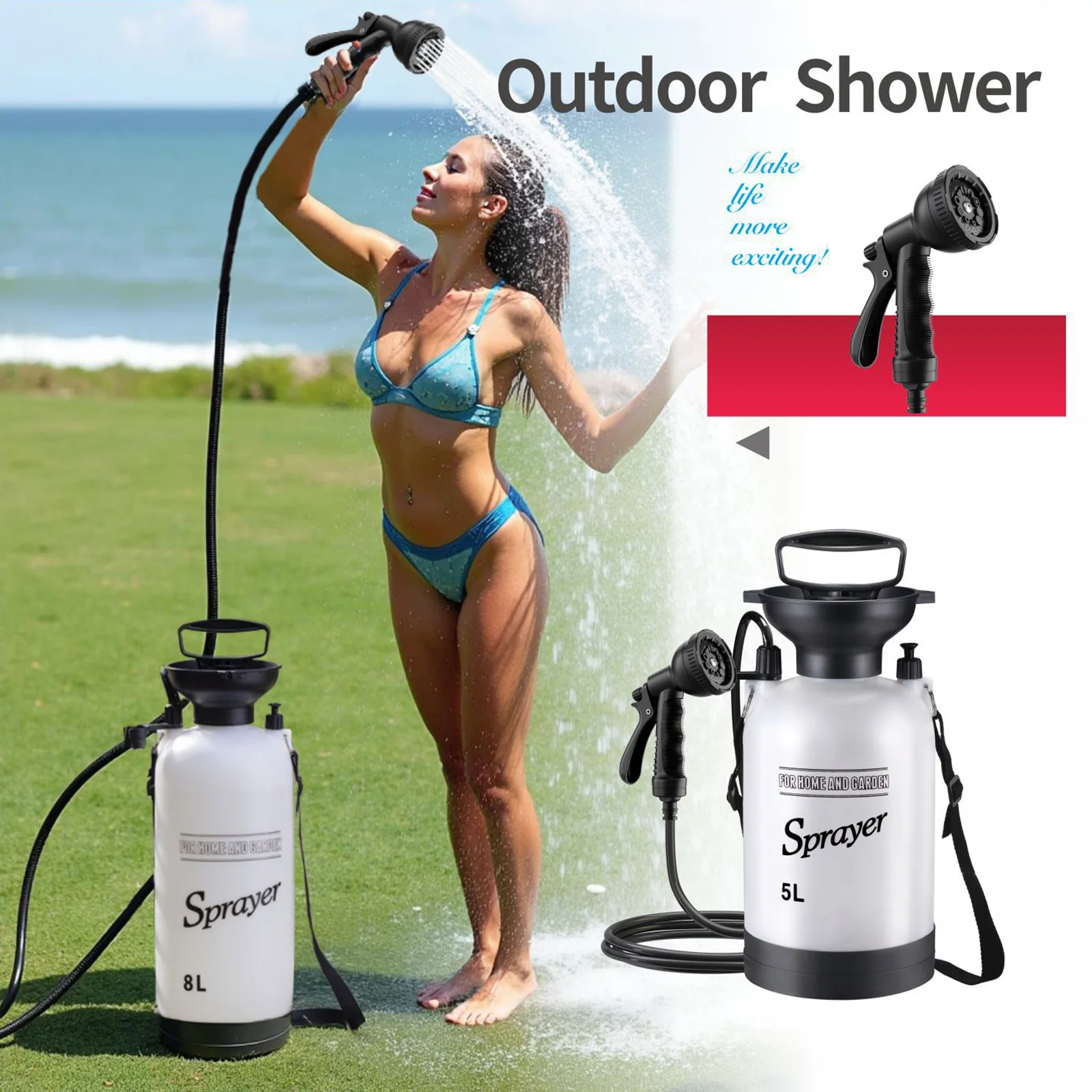 Camping Shower with 3 Meter Long Hose Portable Water Sprayer Multi-Functional Shower Pump for Hiking Traveling Garden Beach