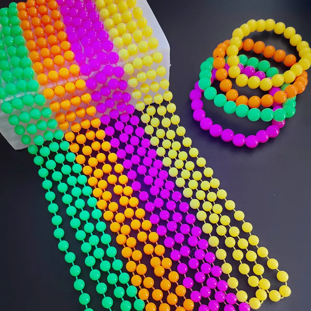 

4pcs Fluorescence Bead Chains Multicolor Glowing Necklace Bracelet Light Christmas Dance Party Birthday Photo Props Supplies