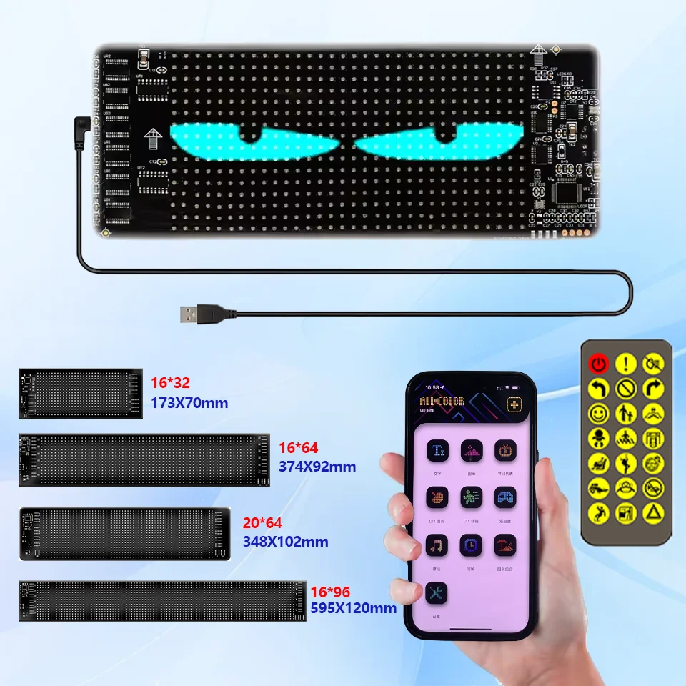 

Scrolling Advertising LED Sign USB 5V Bluetooth App Control Logo Light Custom Text Pattern Animation Programmable Display Car
