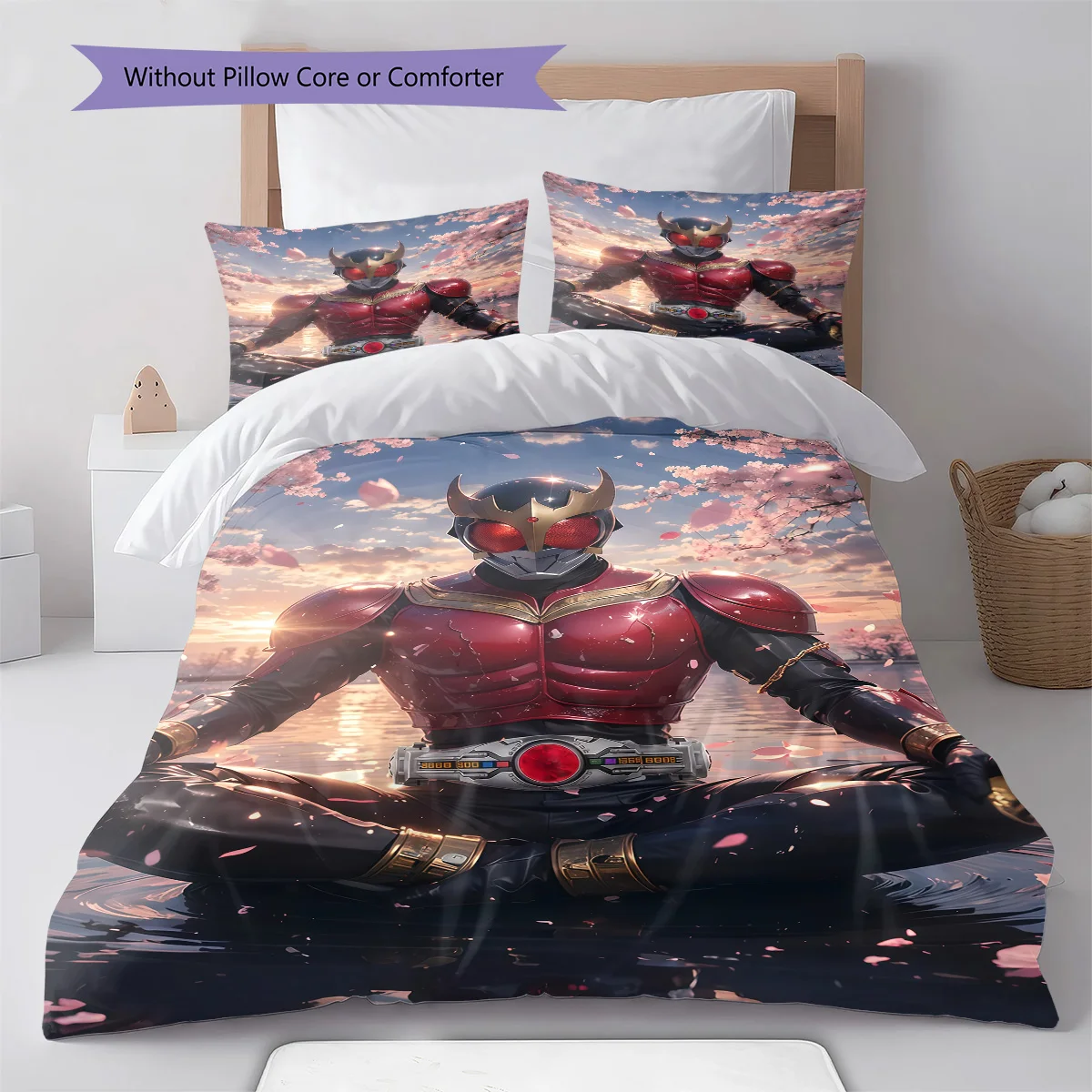 Kamen Rider Chibi Style Bedding Set Anime Duvet Cover Polyester Soft Bed Linen Set -QJY
