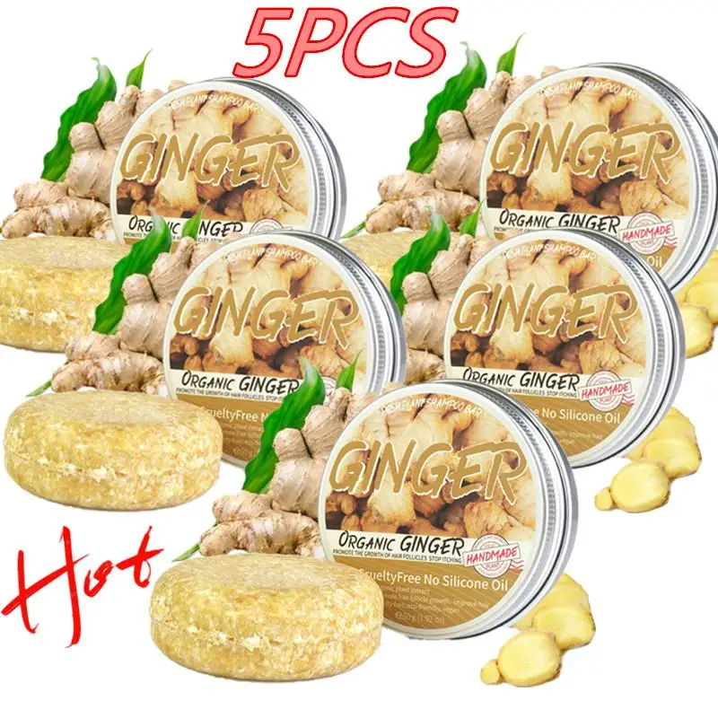 

5PCS Ginger Polygonum Soap Shampoo Soap Cold Processed Soap Hair Shampoo Bar Pure Plant Hair Shampoos Hair Care