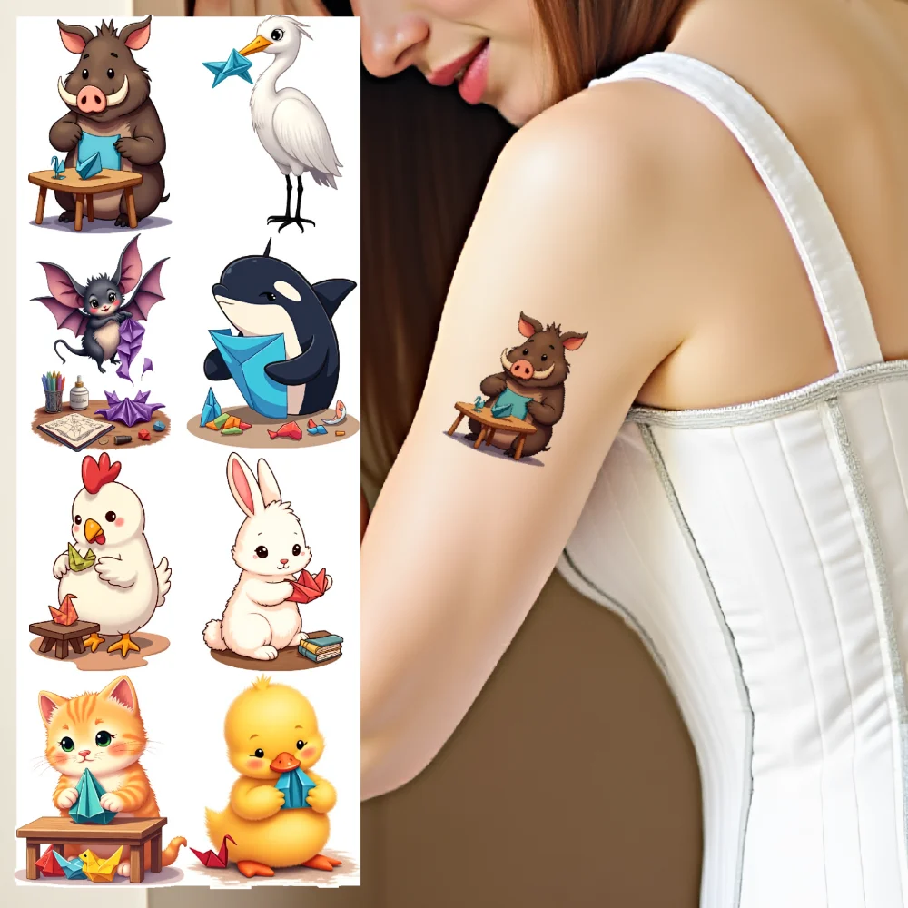 

28 шт., временные татуировки, оригами, временные татуировки, наклейки, иллюстрации животных, водонепроницаемые долговечные наклейки для тела