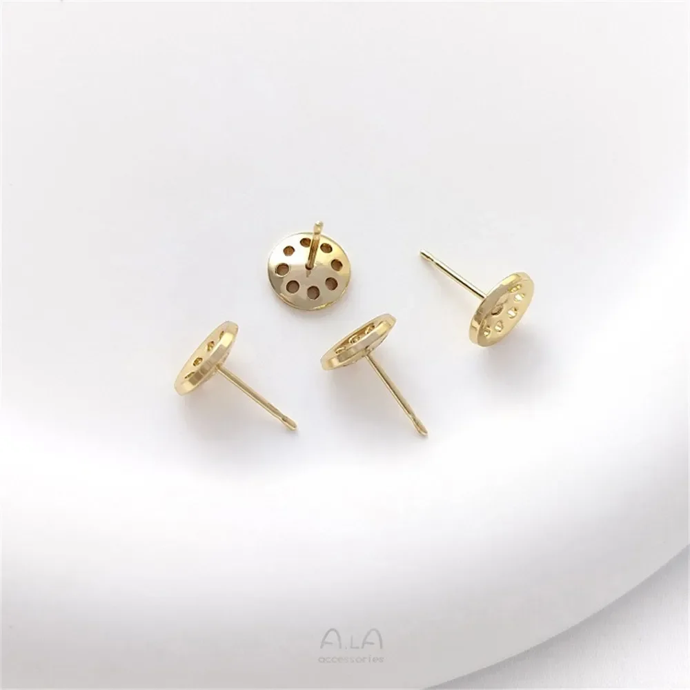 

14-каратное золотое серьги в форме лотоса с пушистой головкой, сетчатые пластины, серьги «сделай сам», в форме цветка, жемчужные серьги с половиной отверстия, ювелирные изделия ручной работы, материал E322