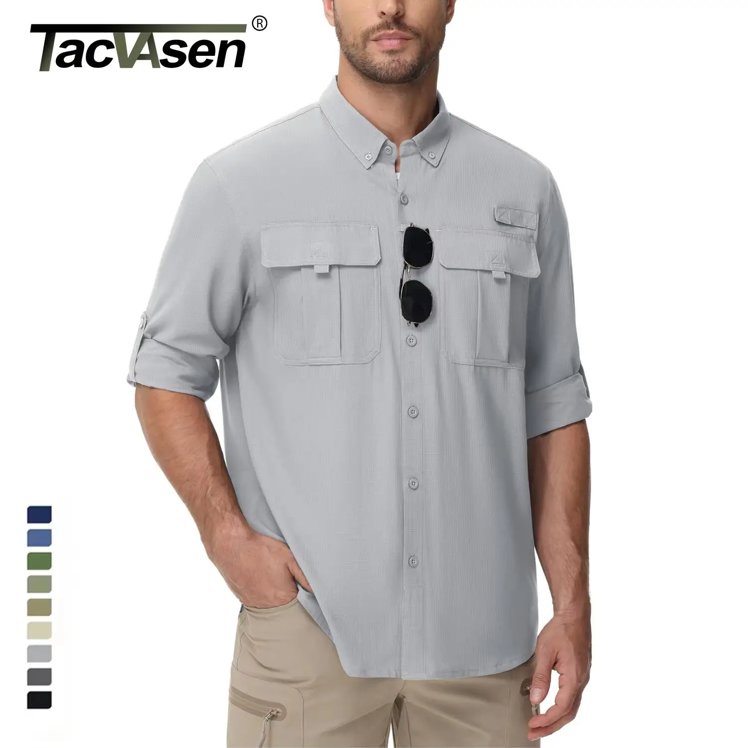 TACVASEN Quick Dry Fishing Shirts Mens UPF 50+ UV Block Long Sleeve Shirt Breathable Outdoor Trekking Hiking Shirt Sun Shirts