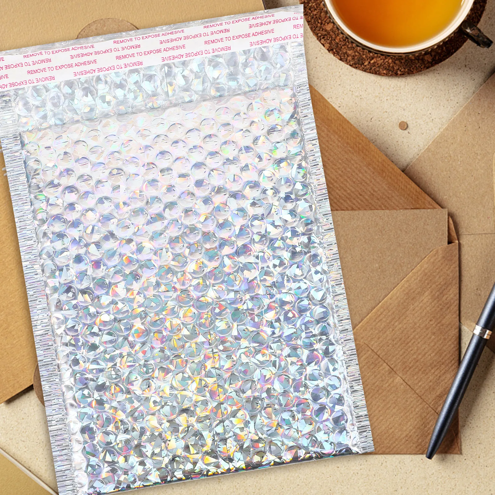 20Pcs Holographic Bubble Envelope Mailers Padded Shipping Bags Self-Sealing Protective Packaging for Books Clothes Small Items