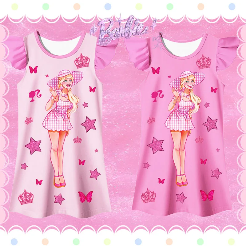 

Barbie Kids Pajamas Kawaii Nightgown Cotton Movie Home Clothes Princess Dress Cartoon Stylish Girls Gift Lovely Fashion Trendy