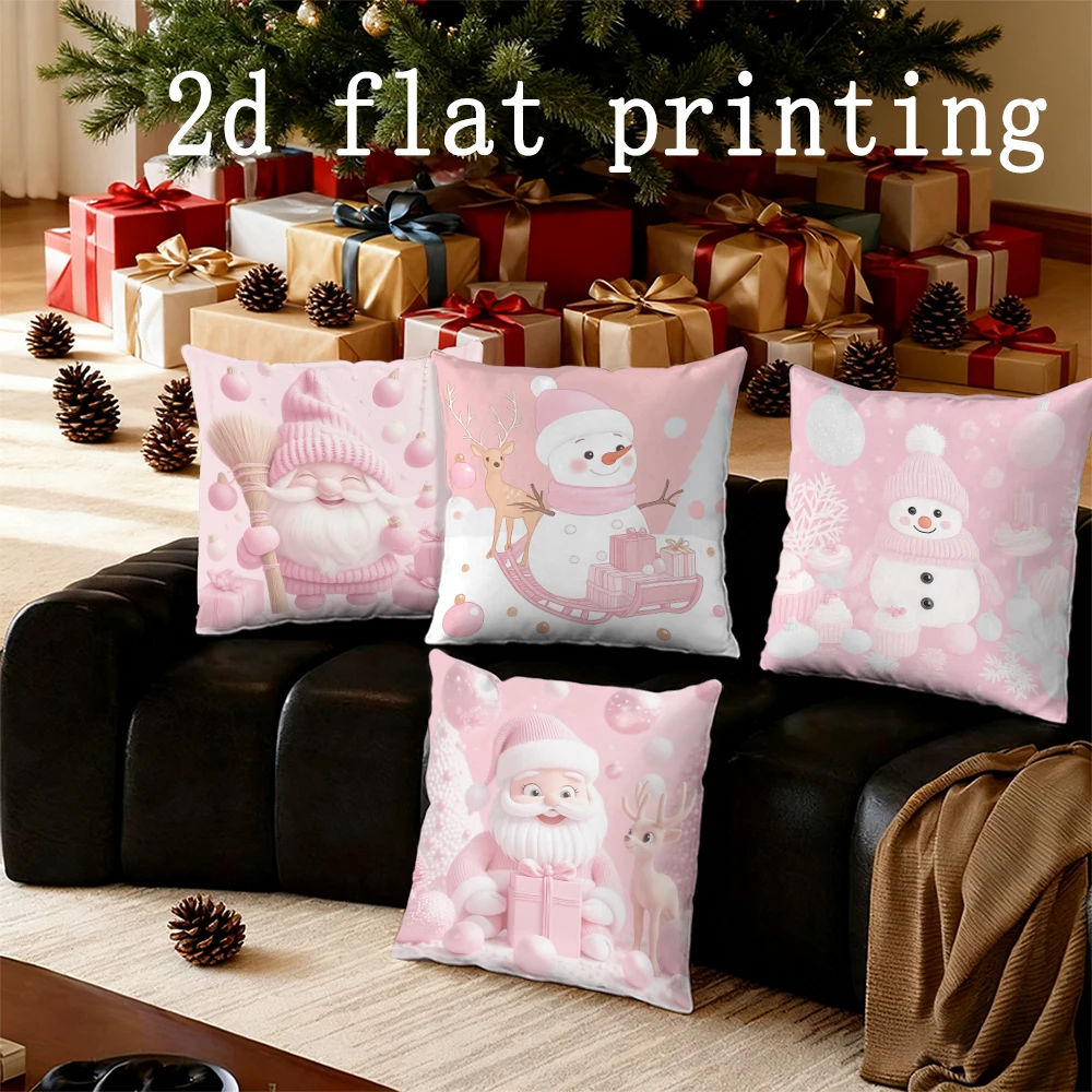 Home Decor Christmas-themed Santa & Snowman Pillow Covers Pattern Cushion Cover Suitable for Sofa Bedroom Car Pillow Cover