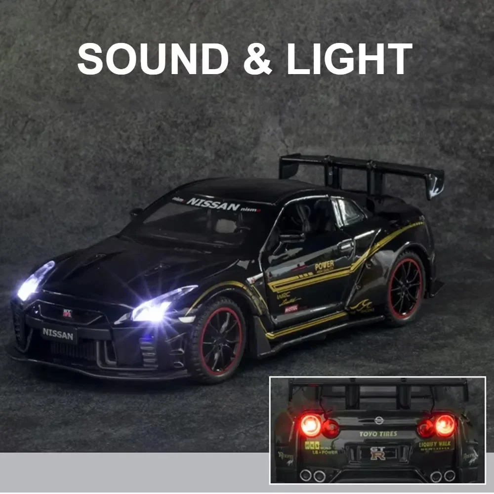 Modèle de voiture de sport GTR R35 R34, échelle 1:32, jouet en alliage moulé sous pression, portes ouvertes, corps en métal, modèles de traction, décoration de maison
