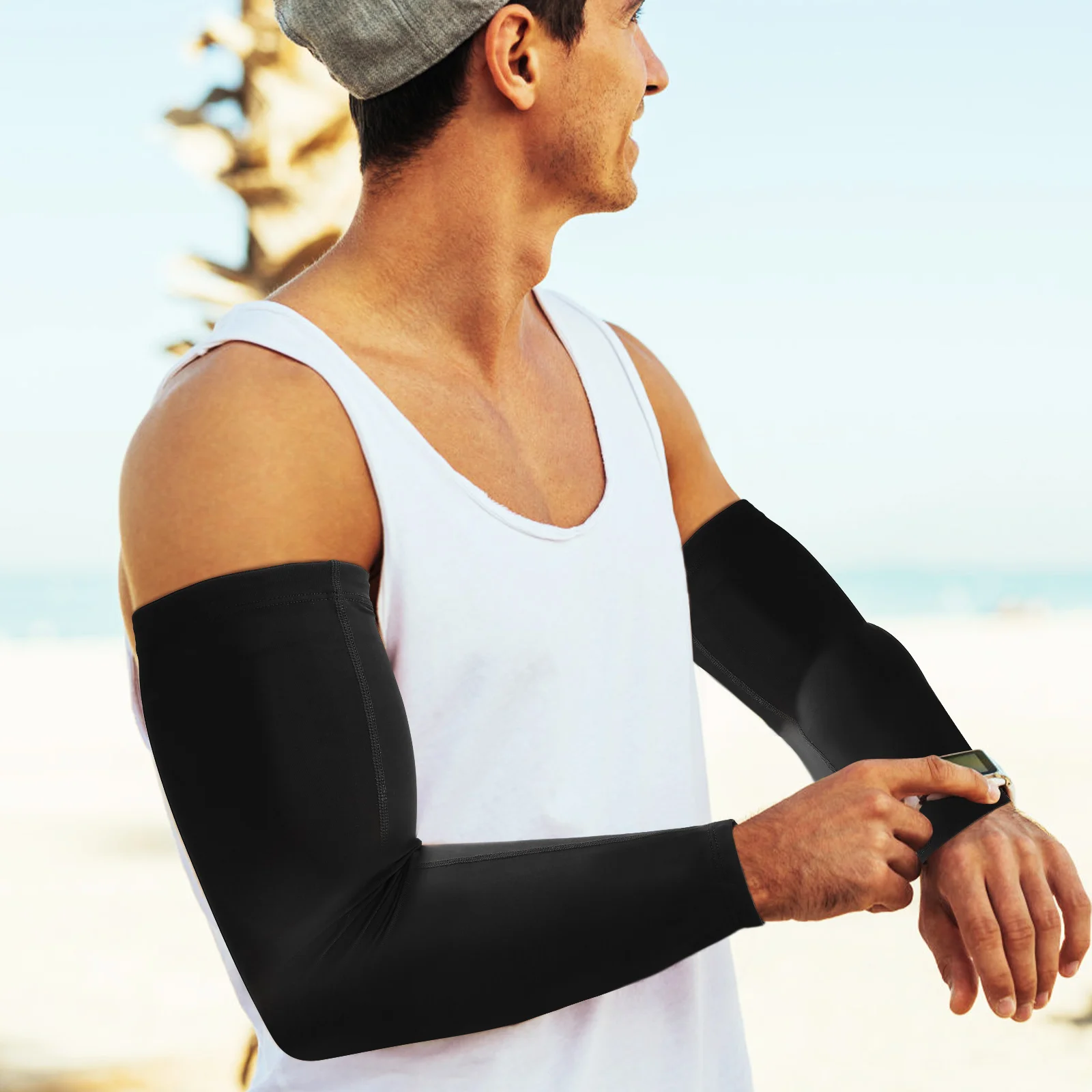 

Arm Cooling Sun Protection Forearm Sleeves Men Nylon Fabric Breathable Tight Stitching Versatile Use Baseball Volleyball