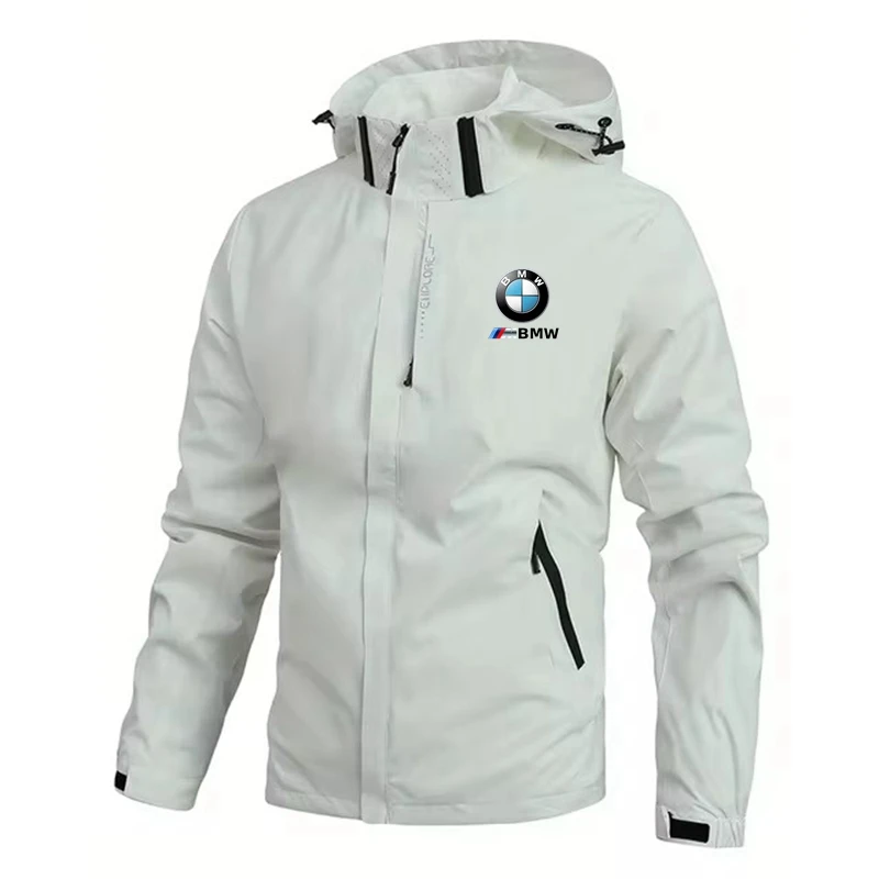 BMW Men's Lightweight Waterproof Rain Jacket, Hooded Shell Outdoor Motorcycle racing car Raincoat Hiking Windbreaker Jacket Coat