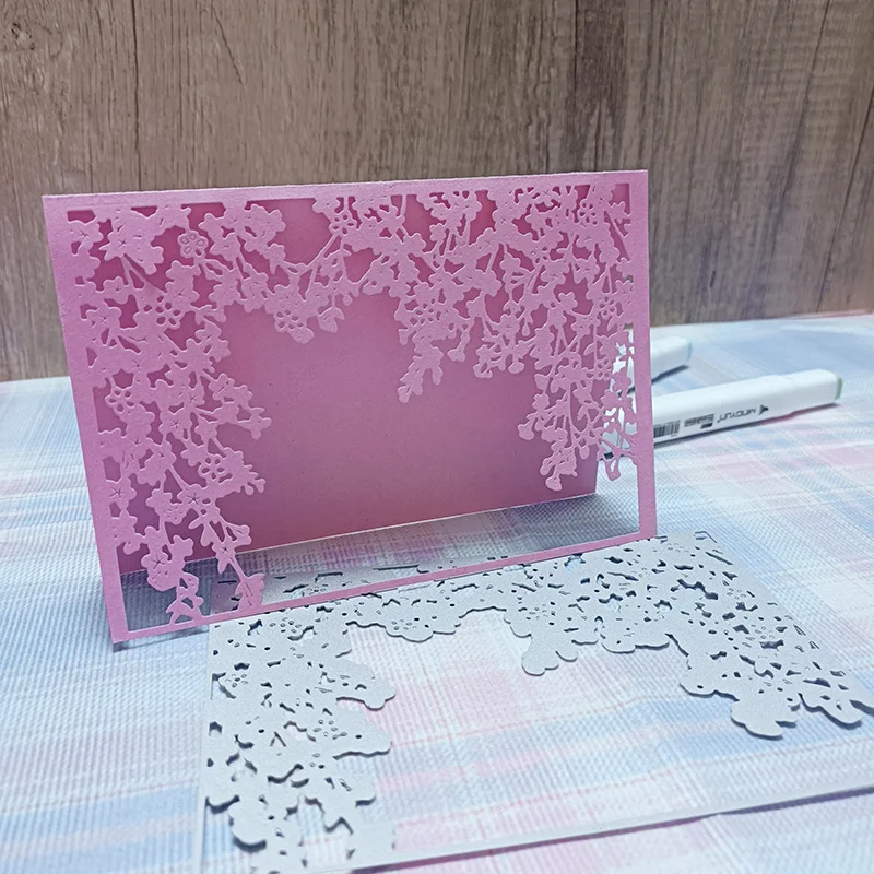 Flower Floral Cherry blossoms Rectangle Background Cutting Die for Spring Birthday Card making Scrapbook Metal Die Knife