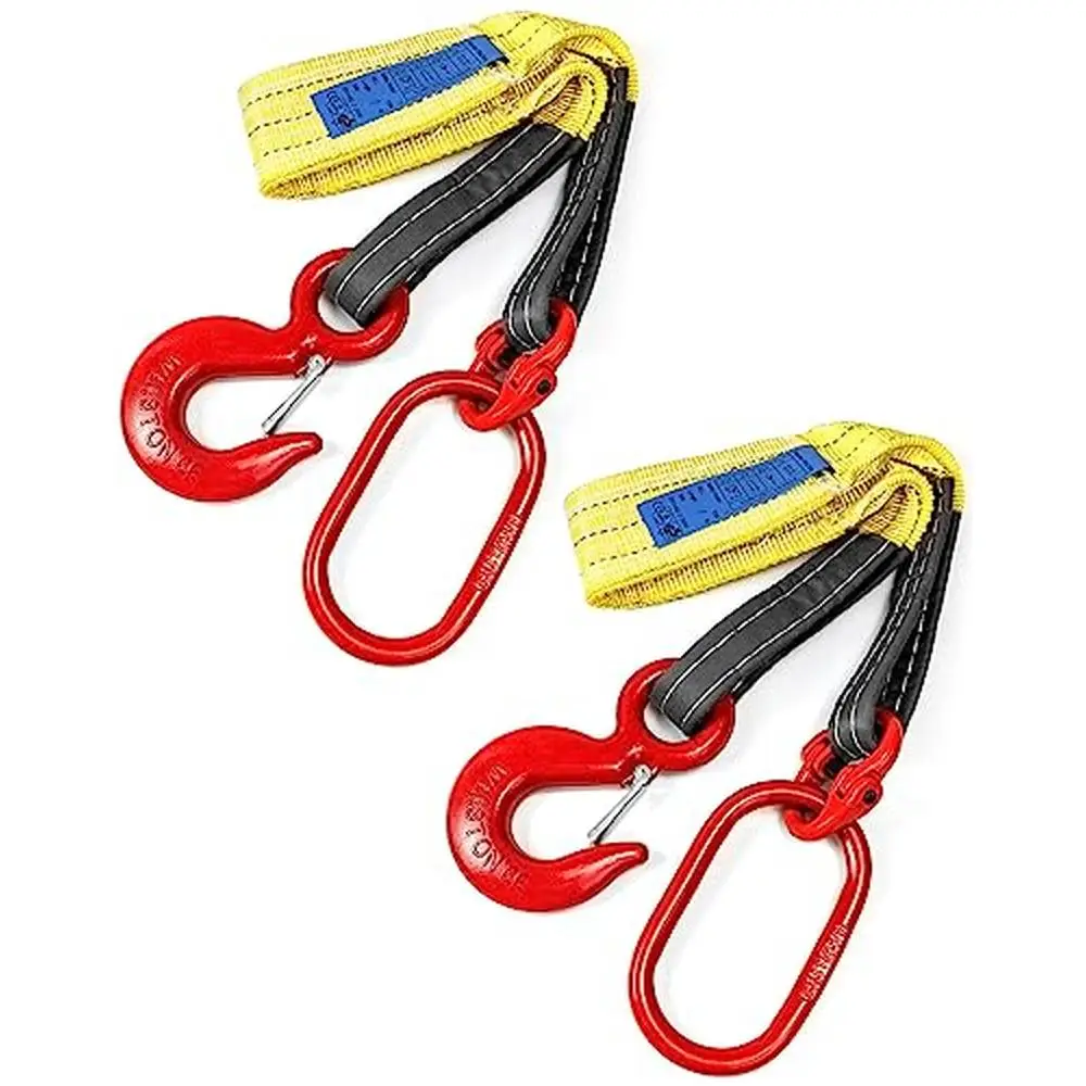 Polyester Lifting Sling with G80 Steel Hook 6600lbs Capacity 3.3 Ft Heavy Duty Wire Rope Shock Absorption 2 Pack