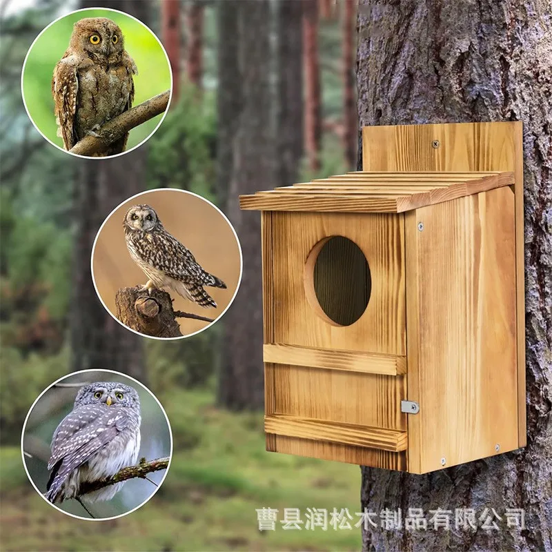 Spot wooden bird's nest tree hanging bird house garden pendant owl parrot bird's nest outdoor solid wood bird feeder