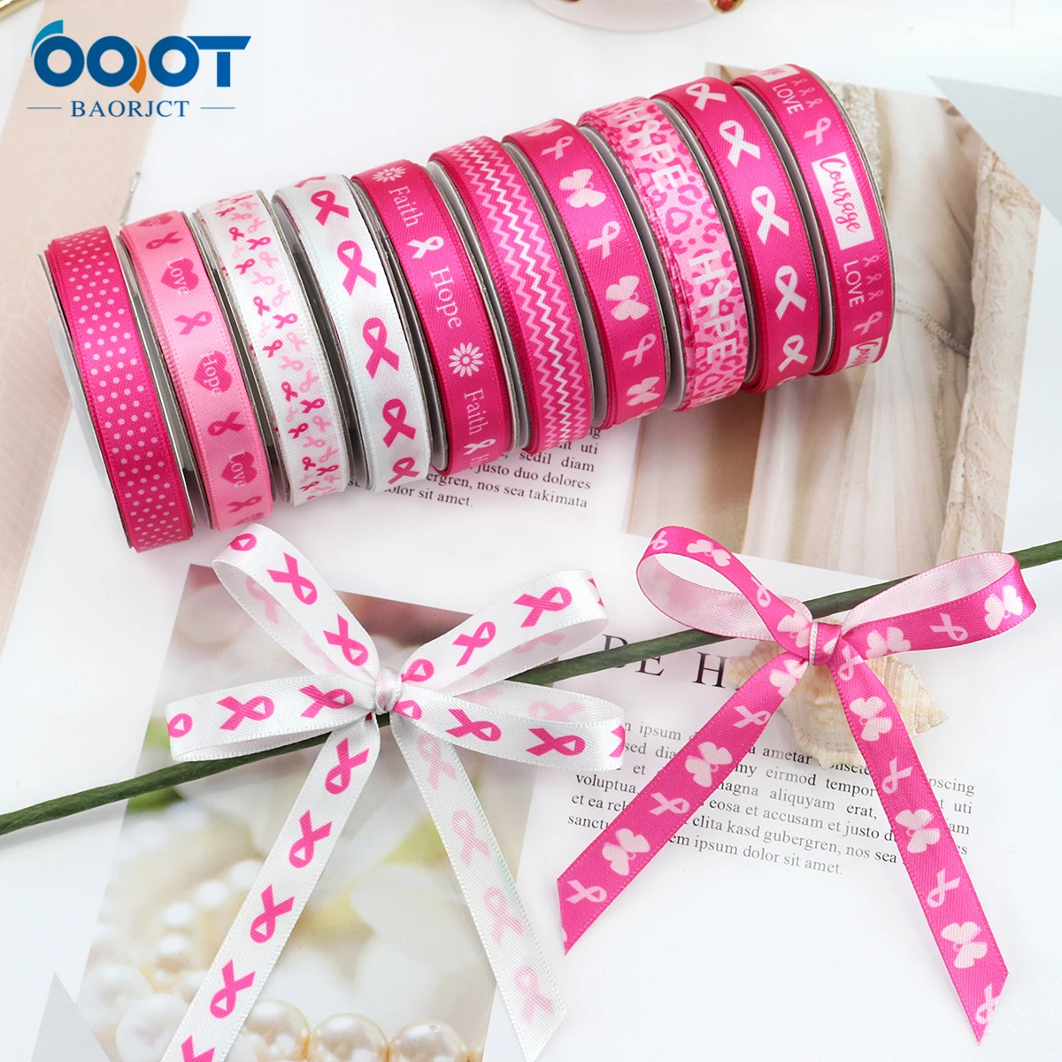 Breast Cancer Awareness Craft Ribbon,221105-2,10MM 10Yards Bow Cap Accessories Party Gift Wrap DIY Handmade Materials