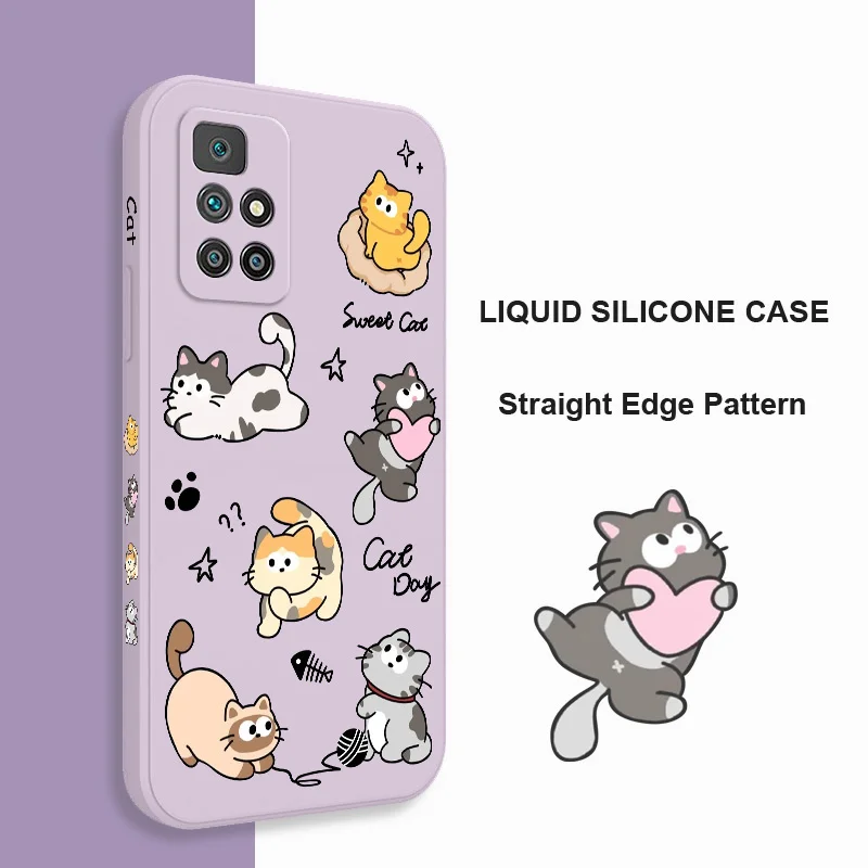 Etui na telefon z piłeczkami dla kota dla Xiaomi Redmi 13C 12 12C 10 10C 10A 9 9T 9A A1 Pro Plus 4G 5G płynny silikonowy pokrowiec