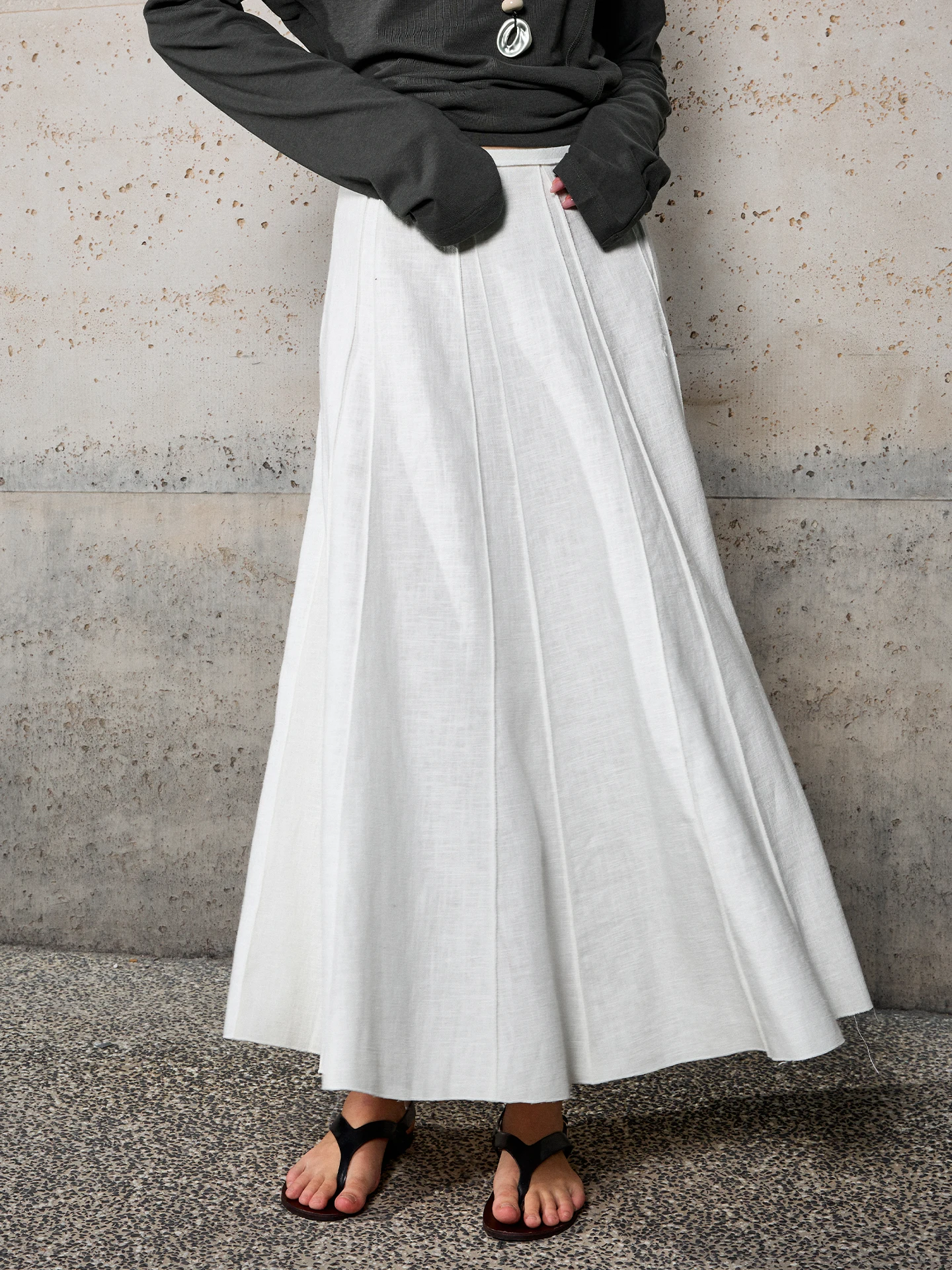 High Waist Midi Skirt Women's Mixed Hemp Cotton Gored Skirt Casual Commute Skirt High Waist A-Line Skirt Spring Season