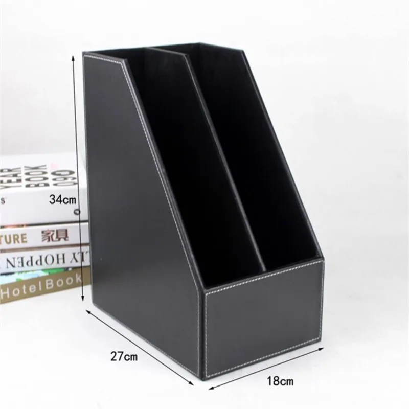 2-grid a4 wooden leather office desktop file book magazine stand rack holder table document filing box organizer brown