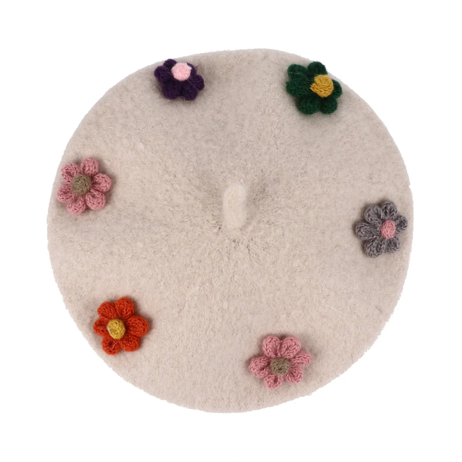Béret à fleurs pour enfants, chapeau doux et chaud, à la mode, hiver, printemps, automne, bonnet en laine pour filles, couvre-chef à motif floral
