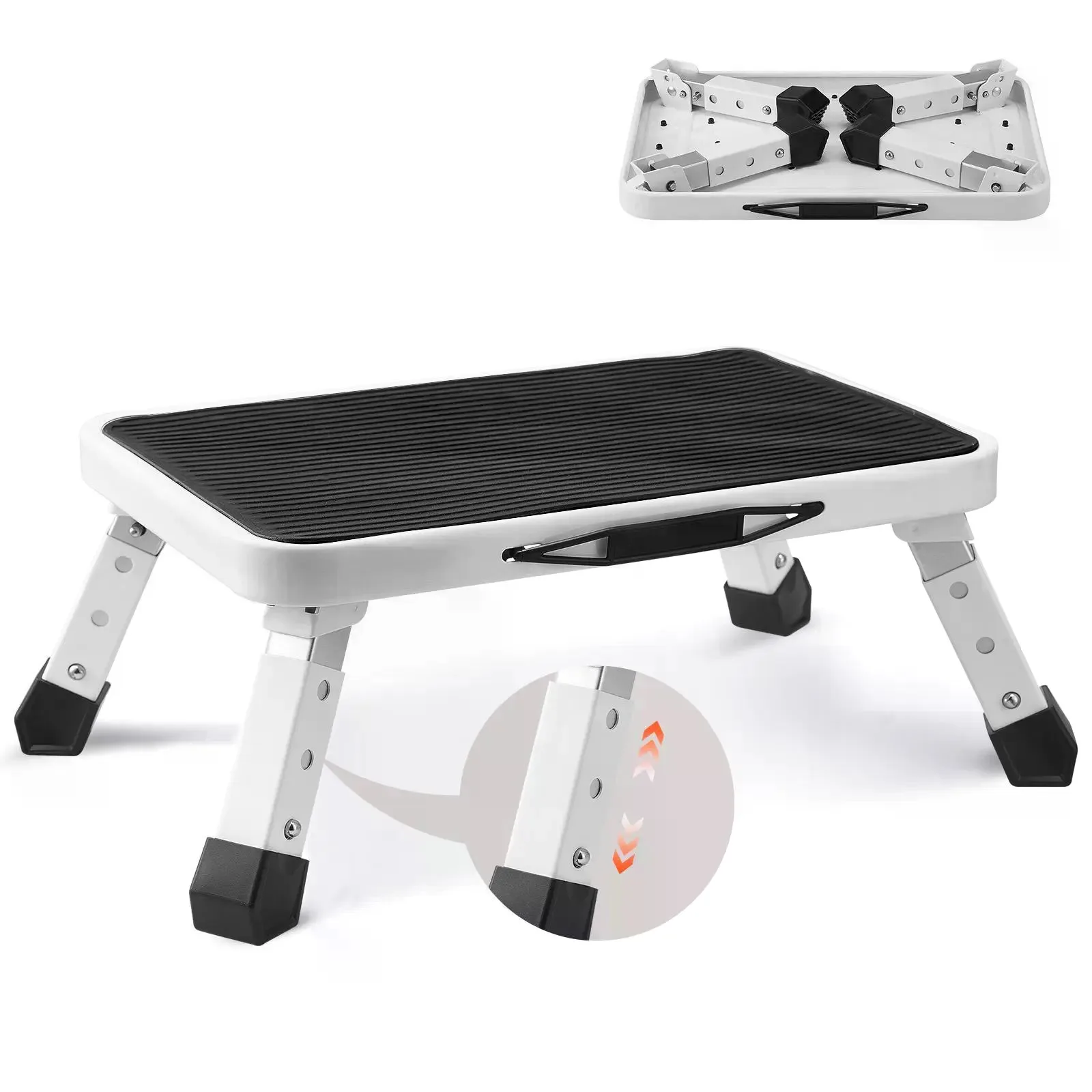 1-Step Folding Steel Step Stool, 330lbs Load-Bearing Capacity, 3 Adjustable Heights, Non-Slip Portable, Eases Climbing Effort, Great for RV Sinks & Bathroom Tasks, Bedroom, Tile Floor # SohoChic
