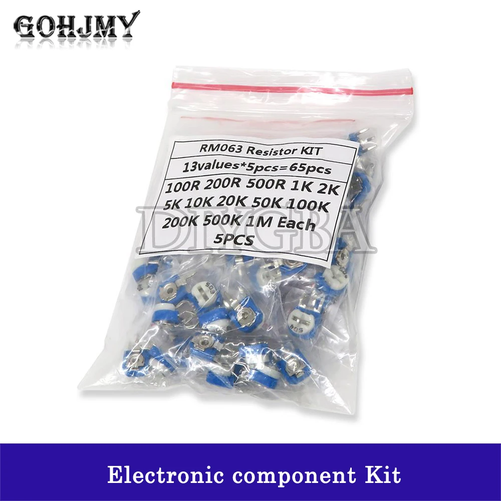 65PCS RM065 Potentiometer Adjustable resistor 100/200/500/1K/2K/5K/10K/20K/50K/100K/200K/500K/1M Potentiometer kit 13value 5PCS